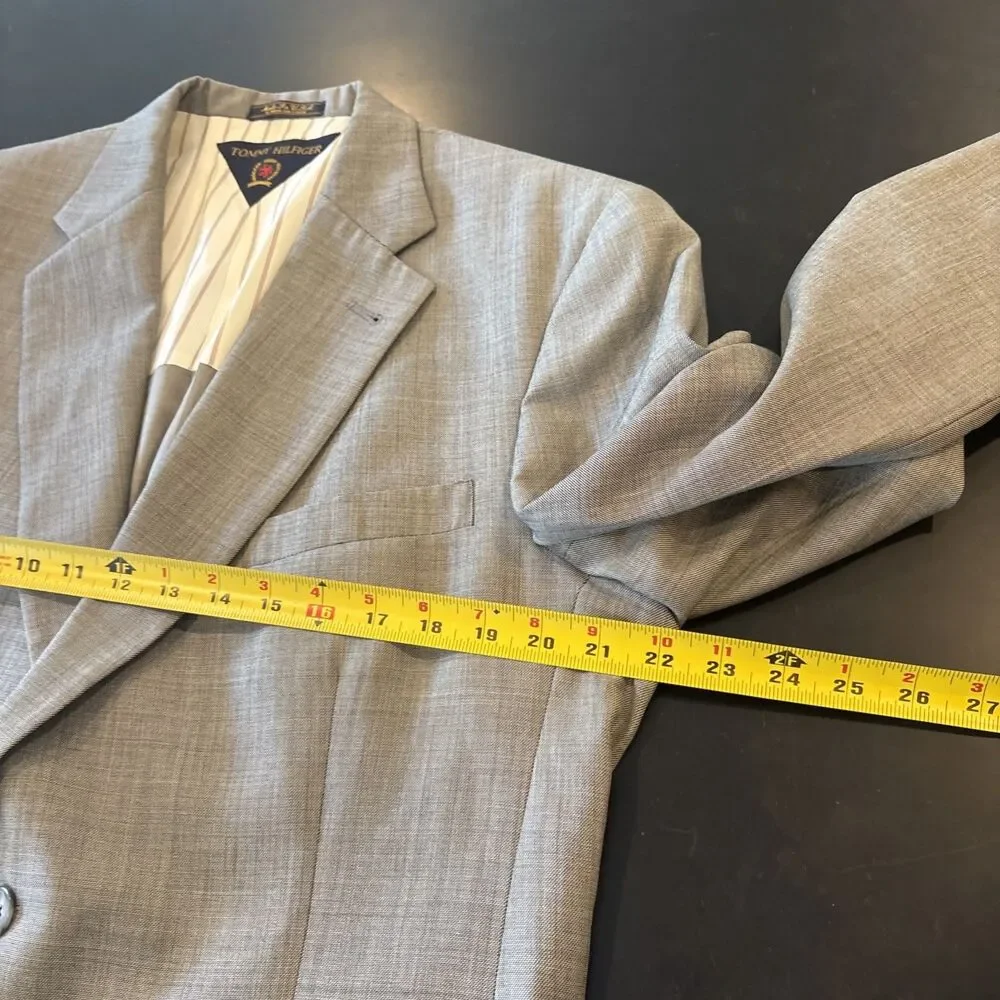 TOMMY HILFIGER Everyday Tan Virgin Wool Suit Sz42R Vintage Made In USA Americana